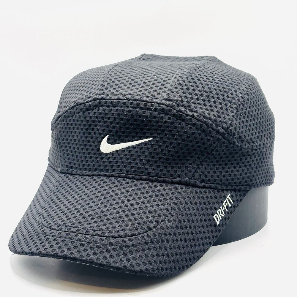 Vintage Nike Hat Mens Strapback Black Dri-Fit Mesh 7 Panel Tailwind Running Y2K